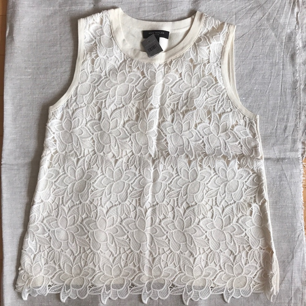 Ann Taylor sleeveless lace sweater. Ivory white
